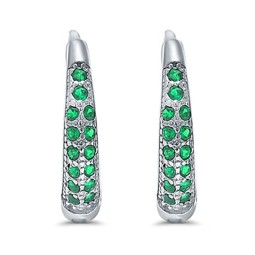 Eternity Huggie Hoop Earrings Channel Round Simulated Green Emerald CZ 925 Sterling Silver (14mm)